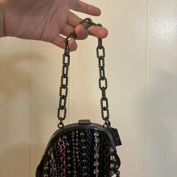 Coach Purse Poppy Tangled Chunky Metal Chains Rockstar Clutch Rhinestone Read - Picture 2 of 10
